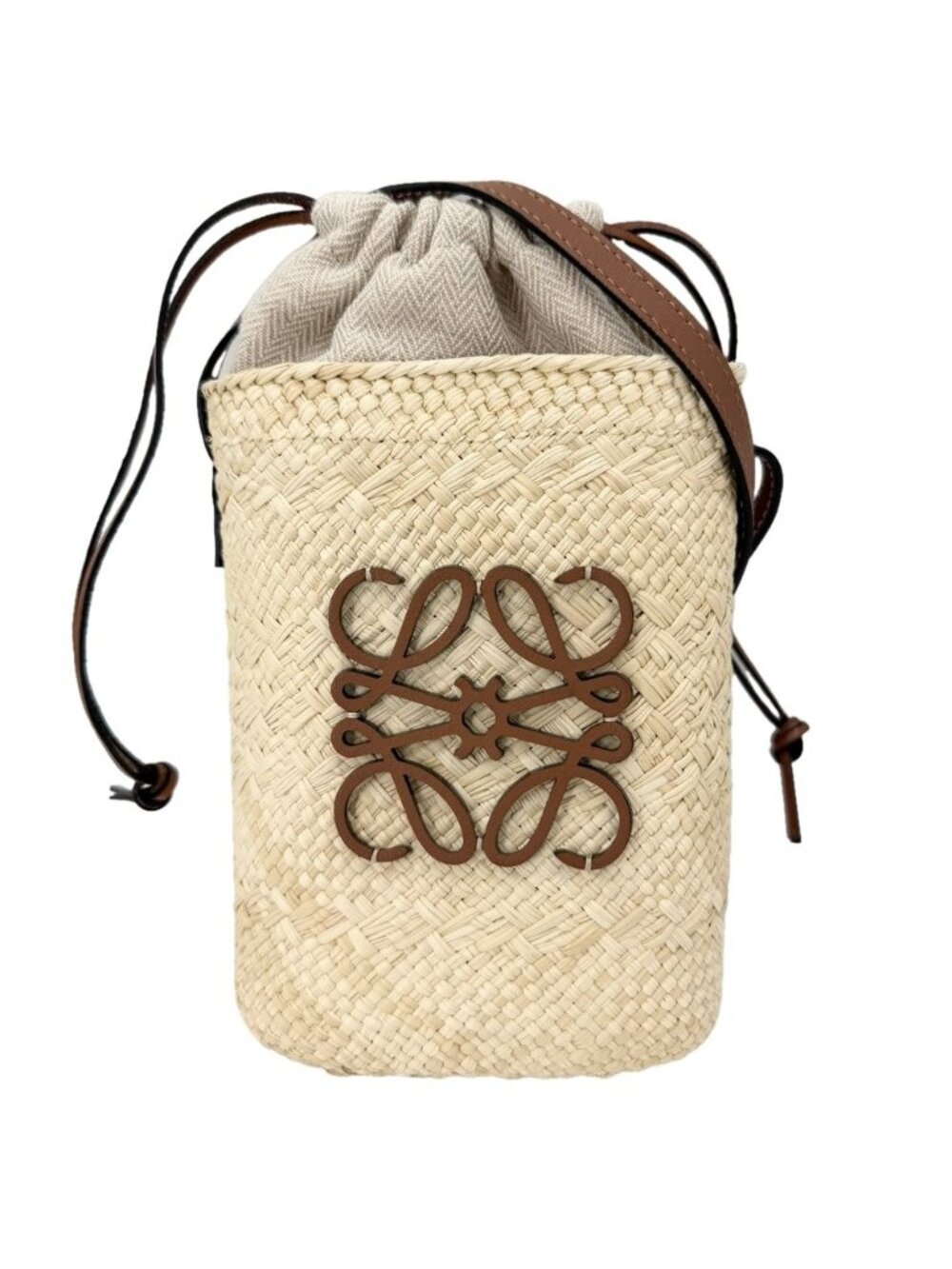 Loewe Shoulder Bag Anagram Square Pocket Basket Crossbody Raffia Beige